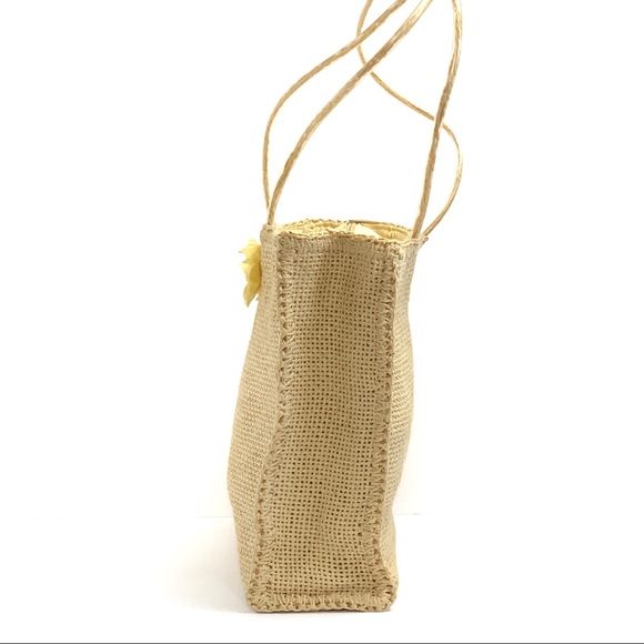 AQUA | Zip Top Straw Woven Beach Tote Bag - Picture 3 of 6